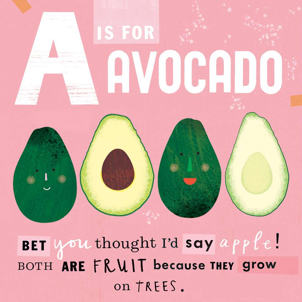 Sugar Snap Studio, Bold and playful digital illustration for an alphabet book. A is for Avocado 